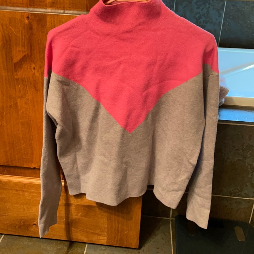 Cynthia Rowley pink and grey color block sweater